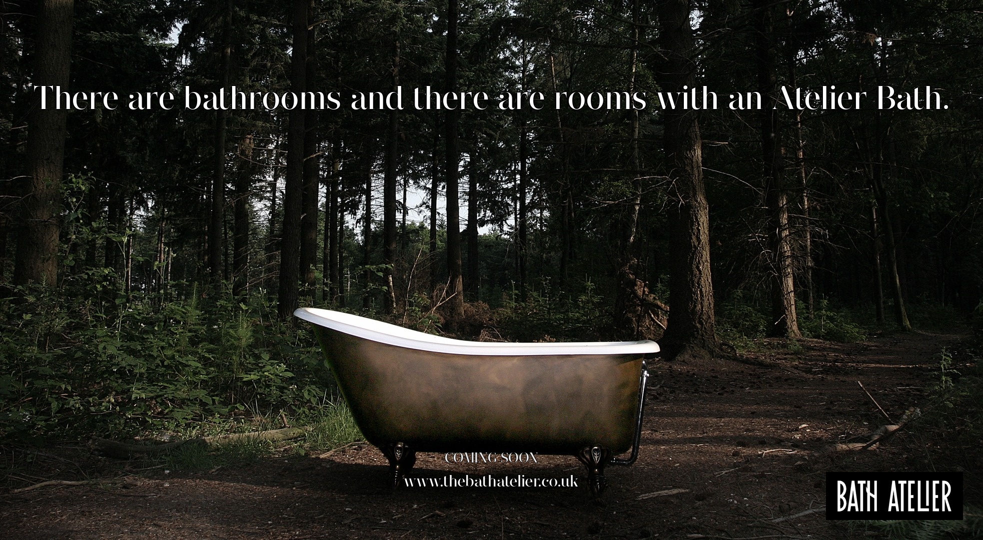 The Bath Atelier — a freestanding clawfoot bath in a forest clearing. There are bathrooms and there are rooms with an Atelier Bath. Coming soon: www.thebathatelier.co.uk
